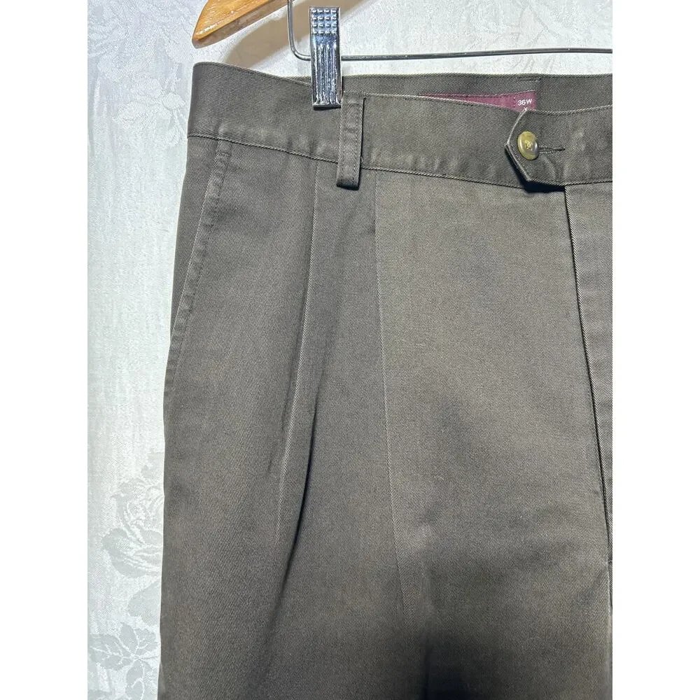 Nordstrom Pants 36x33 Brown Pleated Smartcare Cotton Actual 36x30